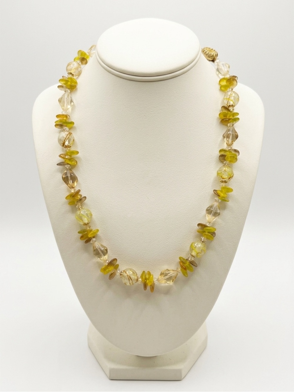 Vintage Hong Kong Yellow Lucite & Art Glass Beaded Necklace
